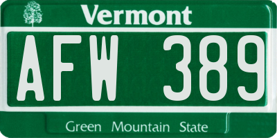 VT license plate AFW389