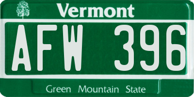 VT license plate AFW396