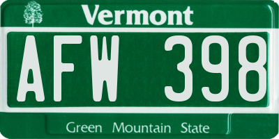 VT license plate AFW398
