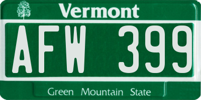 VT license plate AFW399