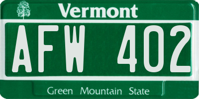 VT license plate AFW402