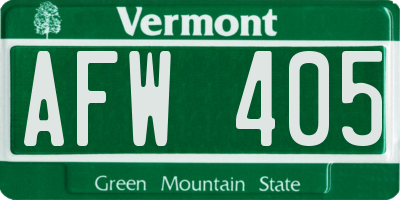 VT license plate AFW405