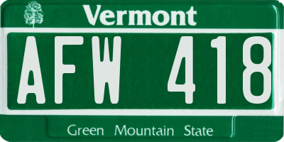 VT license plate AFW418