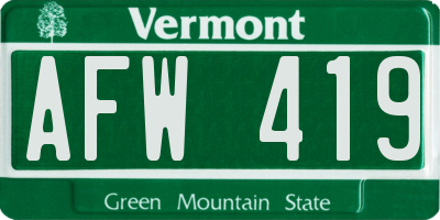 VT license plate AFW419