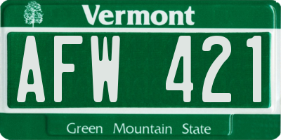 VT license plate AFW421
