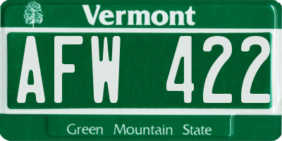 VT license plate AFW422
