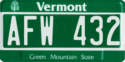 VT license plate AFW432