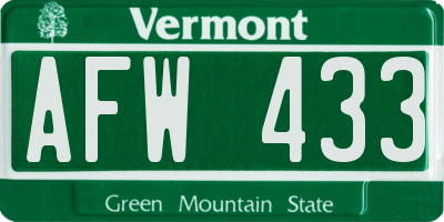 VT license plate AFW433