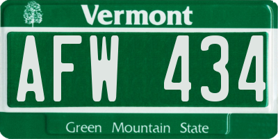 VT license plate AFW434