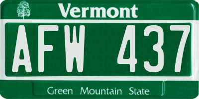 VT license plate AFW437