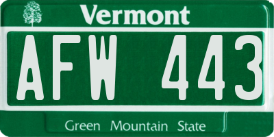 VT license plate AFW443