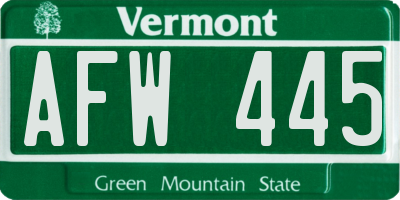 VT license plate AFW445
