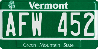 VT license plate AFW452