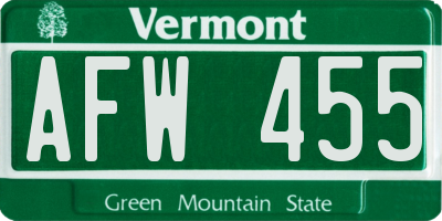 VT license plate AFW455
