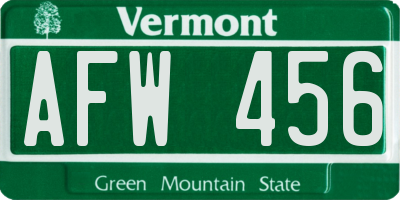 VT license plate AFW456