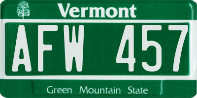 VT license plate AFW457