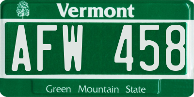 VT license plate AFW458