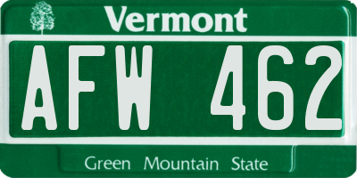 VT license plate AFW462