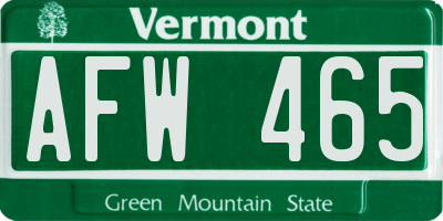 VT license plate AFW465