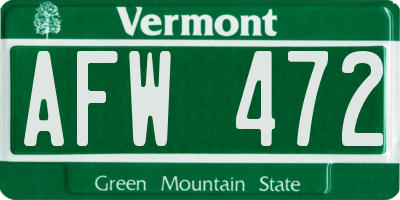 VT license plate AFW472