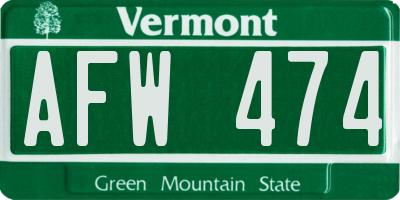 VT license plate AFW474