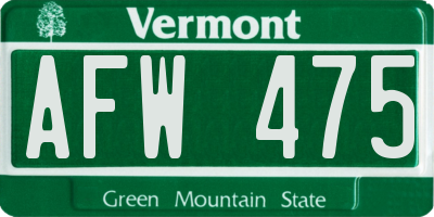 VT license plate AFW475