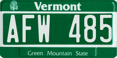 VT license plate AFW485