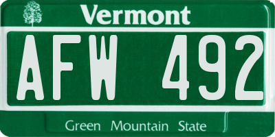 VT license plate AFW492