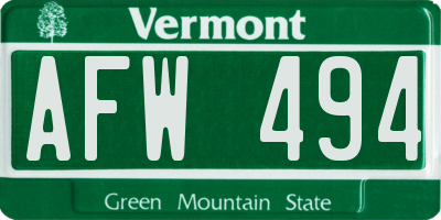 VT license plate AFW494