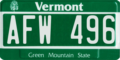 VT license plate AFW496