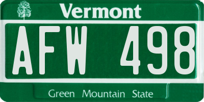 VT license plate AFW498