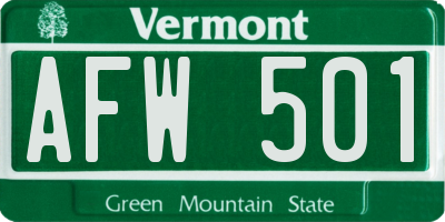 VT license plate AFW501