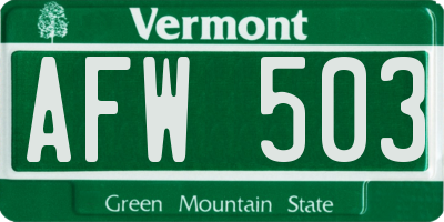 VT license plate AFW503