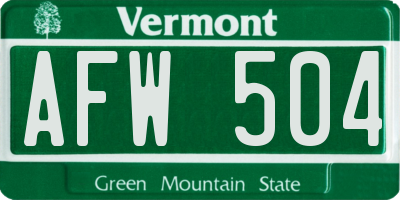 VT license plate AFW504