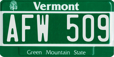 VT license plate AFW509
