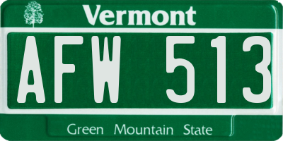VT license plate AFW513