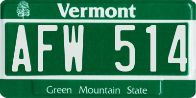 VT license plate AFW514