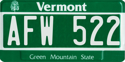 VT license plate AFW522