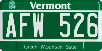 VT license plate AFW526