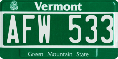 VT license plate AFW533