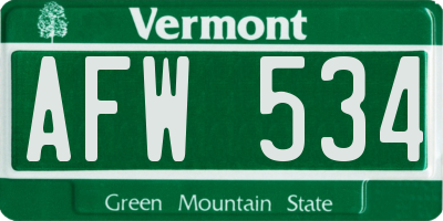 VT license plate AFW534