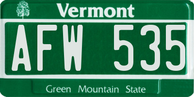 VT license plate AFW535