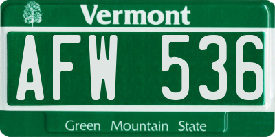 VT license plate AFW536