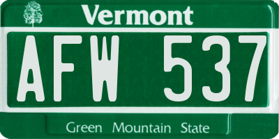 VT license plate AFW537