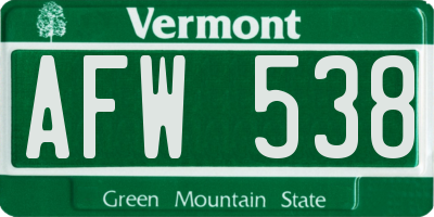 VT license plate AFW538