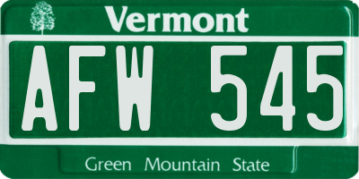 VT license plate AFW545