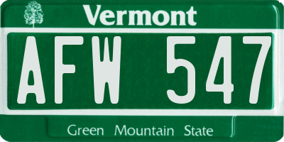 VT license plate AFW547