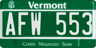VT license plate AFW553