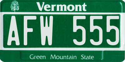 VT license plate AFW555