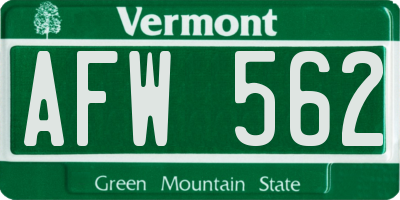 VT license plate AFW562